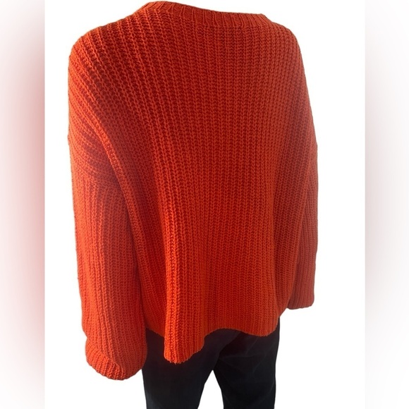 EILEEN FISHER Size L Organic Cotton Knit Oversized Shaker Sweater Orange - Picture 3 of 7
